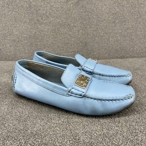 Louis Vuitton Baby Blue Leather Driving Loafers Women's Size 37 Gold Buckle